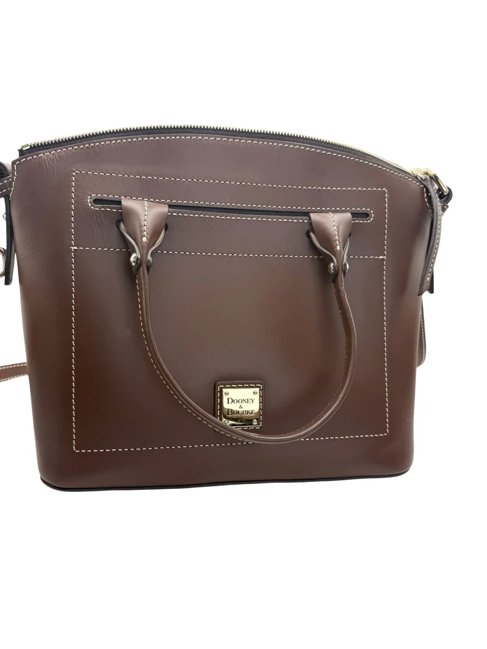 Authentic Dooney & Bourke Brown Leather Satchel Handbag with Detachable Shoulder